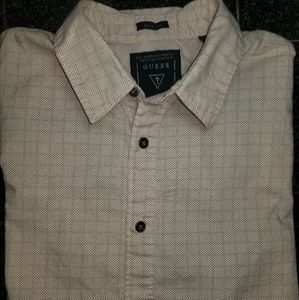 Guess mens S pink and black button down